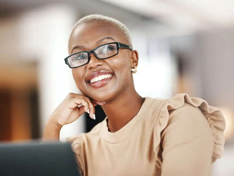 Single, professional woman smiling